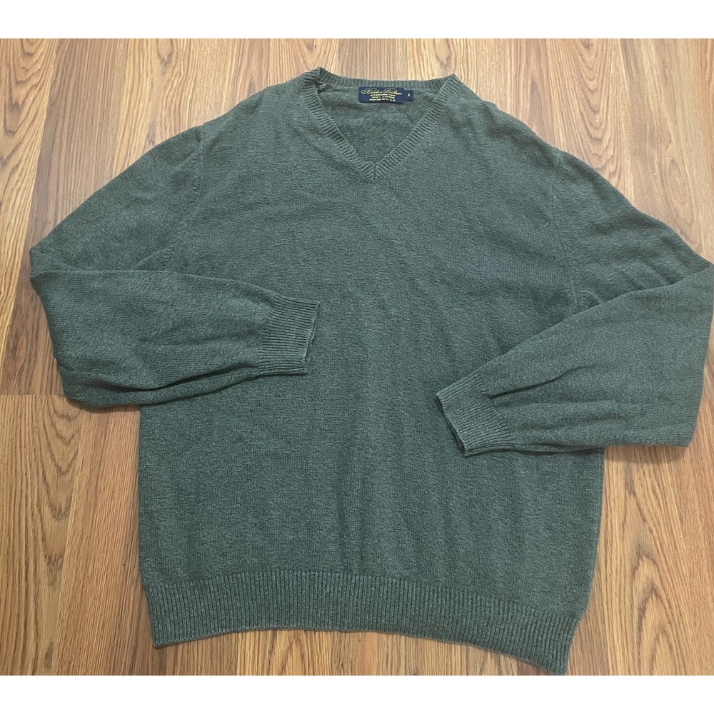 Brooks Brothers Sweater Mens Large V Neck USA Made Cotton Pullover Green